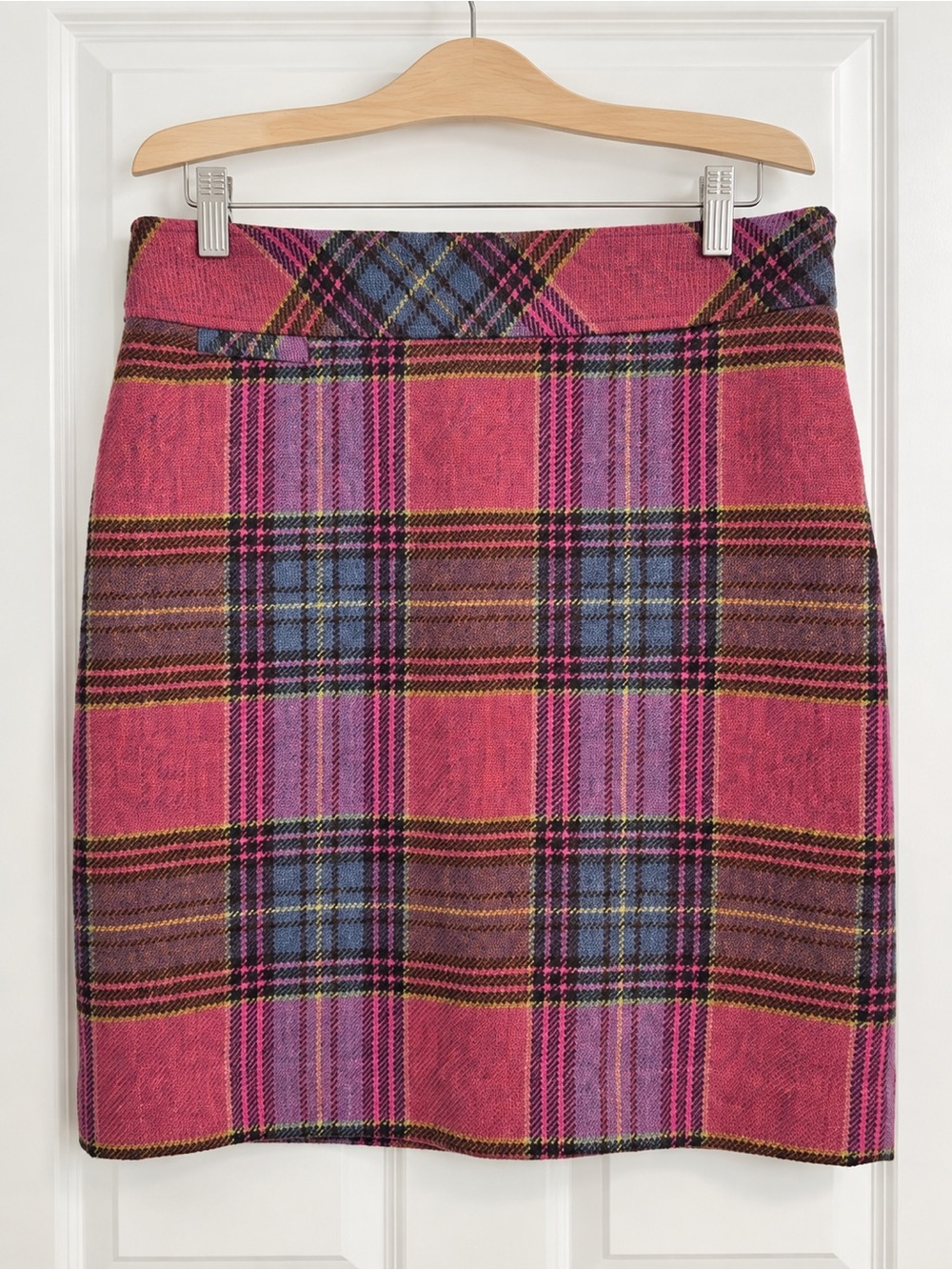 Vintage L.L.Bean Pink Plaid Wool Skirt Size 12 90s Preppy - Picture 2 of 5